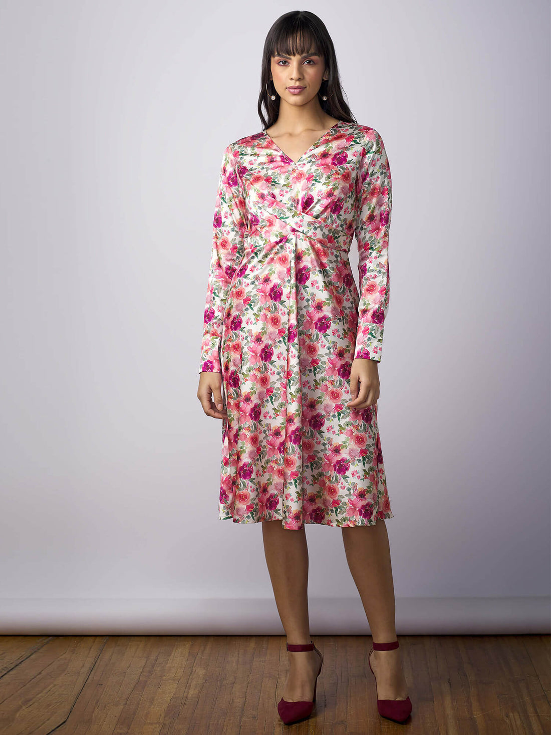 Meghan Floral Draped A-Line Dress - Multicolor