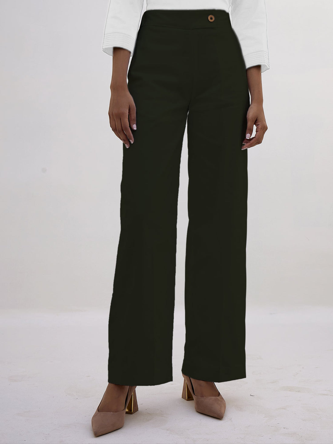 Mentos Elasticated Wide Leg Trousers - Olive Green
