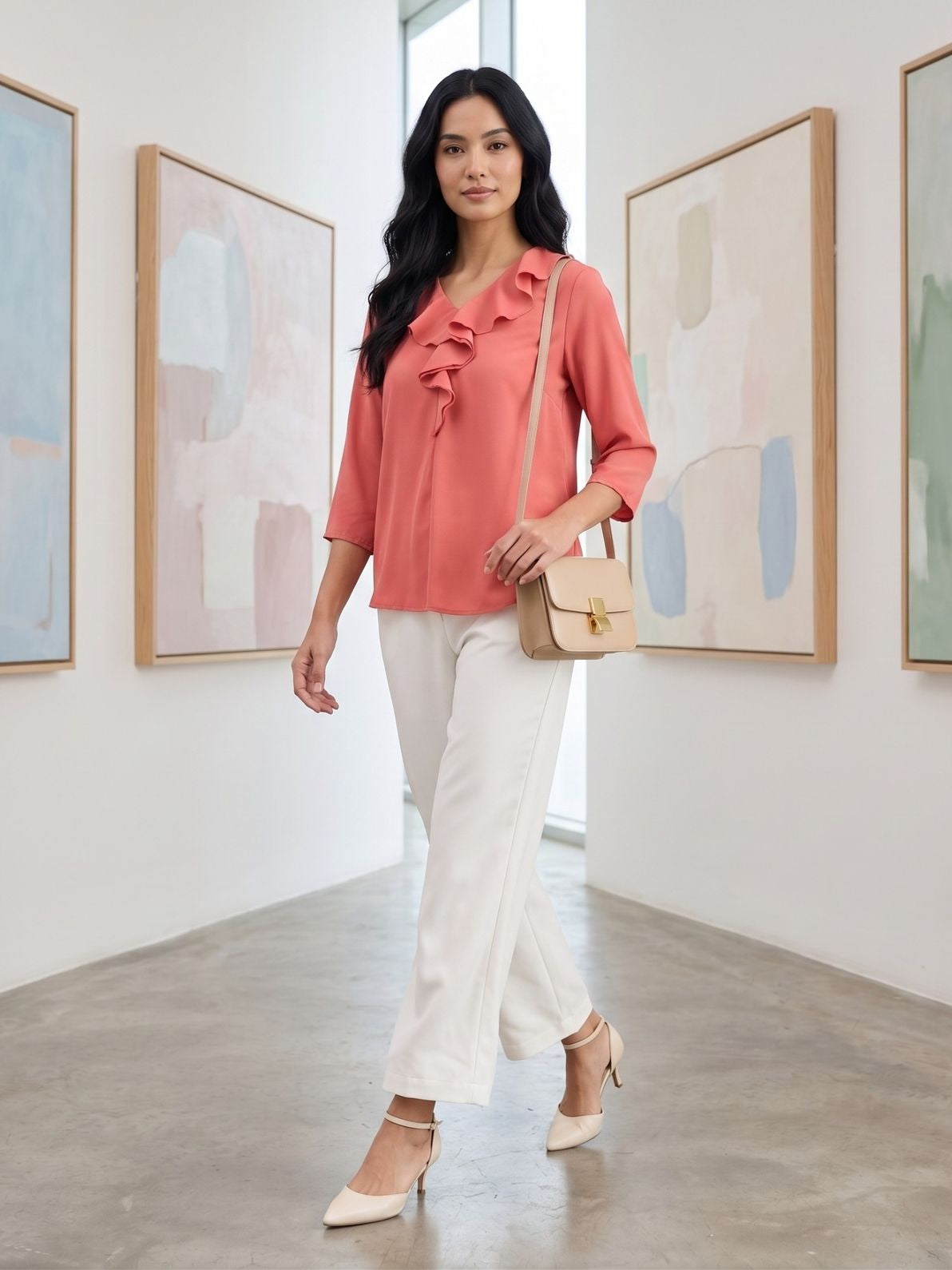 Midnight Kiss Ruffled Neckline Top - Dark Peach
