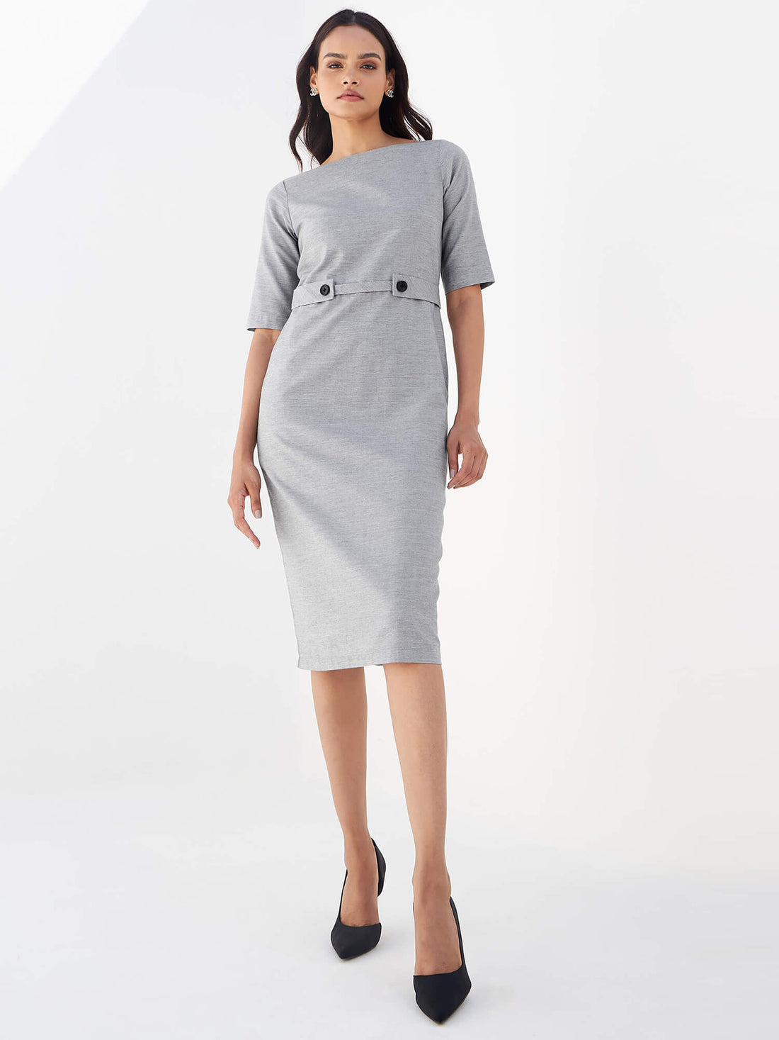 Misty Tab Detail Dress - Light Grey