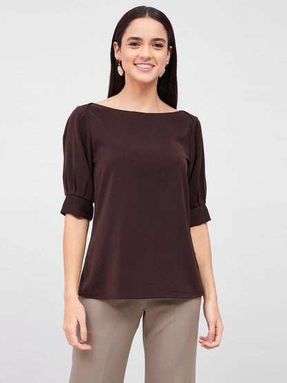 Mocha Pleated Sleeve Top - Brown