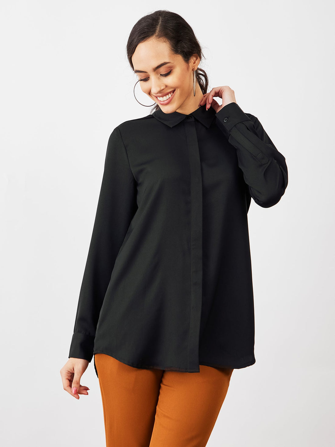 Moontini Concealed Placket Shirt - Black