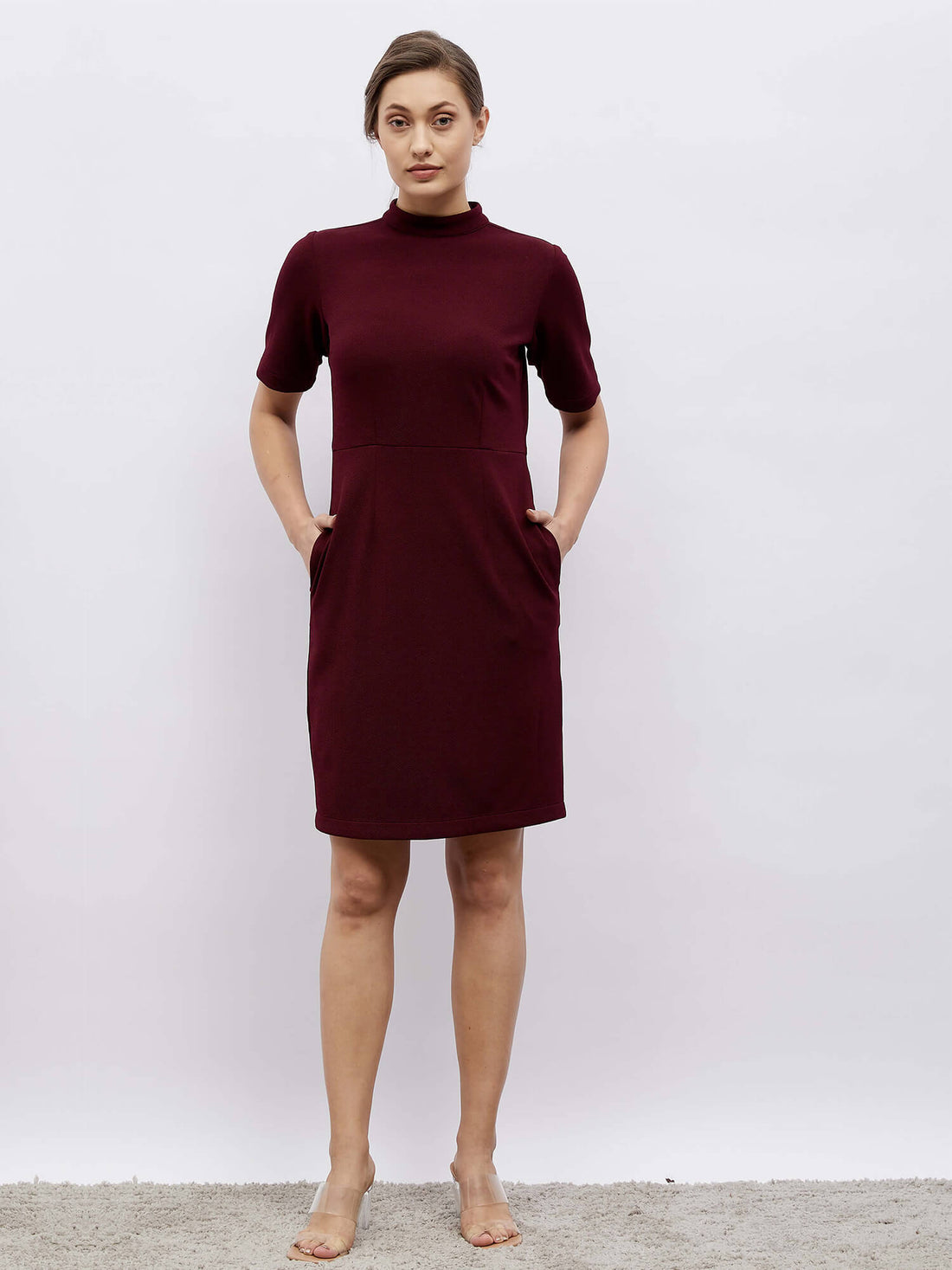 Nutmeg Fall-Winter High Neck Dress - Brown