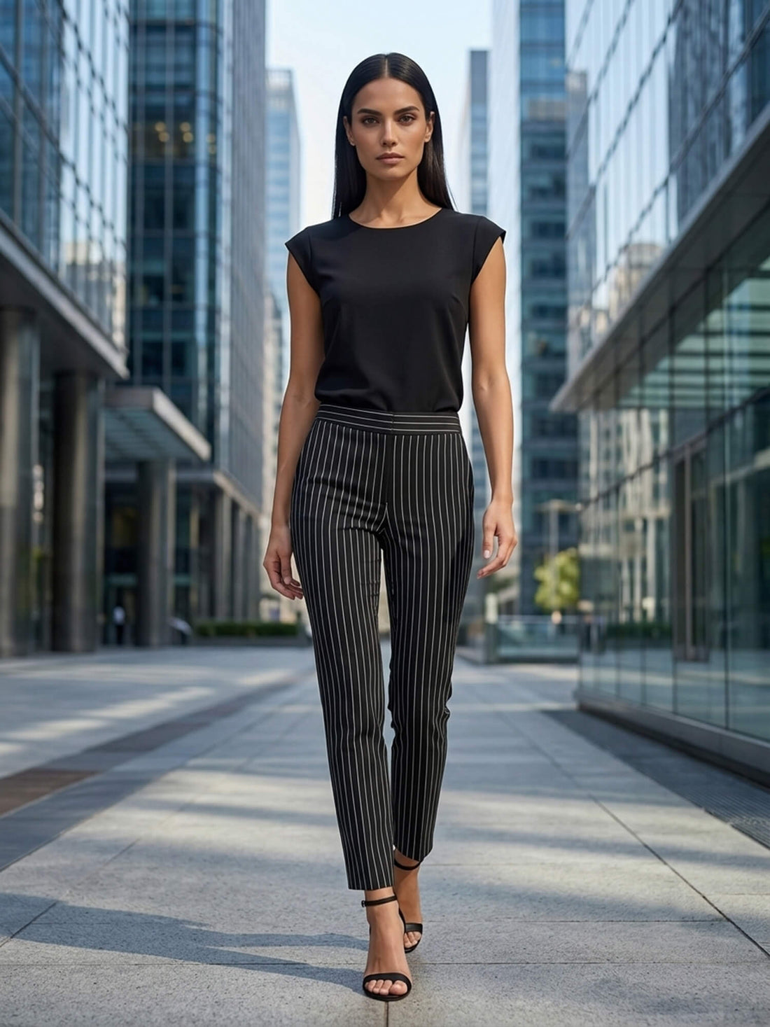 Obsidian Striped High Rise Pants - Black