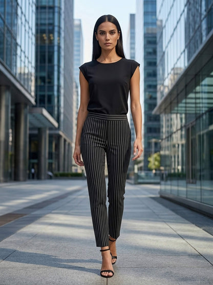 Obsidian Striped High Rise Pants - Black