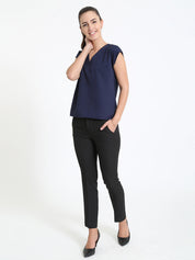 Passionate V - Neck Drop Shoulder Top - Navy