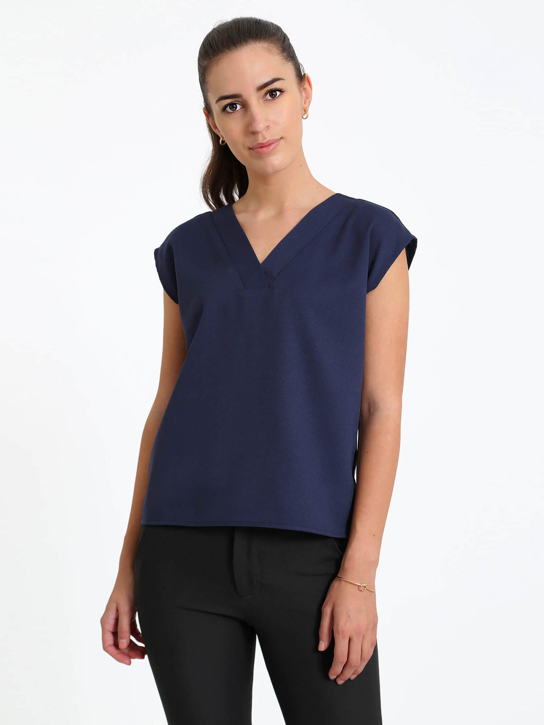 Passionate V - Neck Drop Shoulder Top - Navy