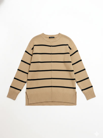 Penelope Striped Knit Sweater - Beige &amp; Black