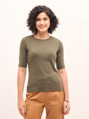 Plush Round Neck T-Shirt - Olive Green