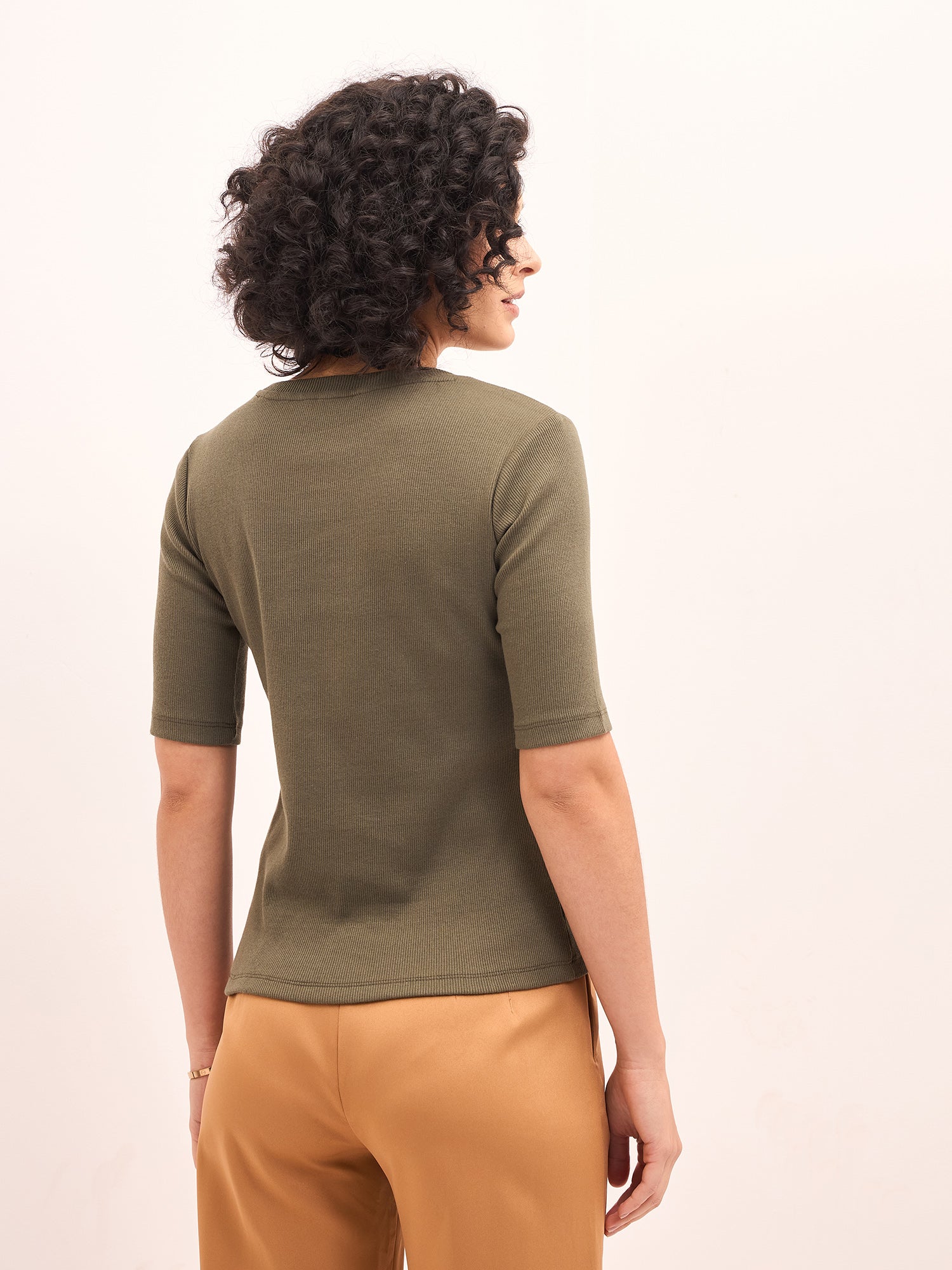 Plush Round Neck T-Shirt - Olive Green