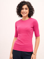 Plush Round Neck T-Shirt - Pink