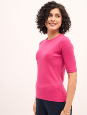 Plush Round Neck T-Shirt - Pink