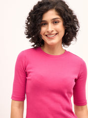 Plush Round Neck T-Shirt - Pink