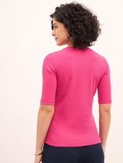 Plush Round Neck T-Shirt - Pink