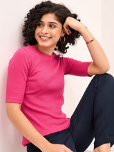 Plush Round Neck T-Shirt - Pink