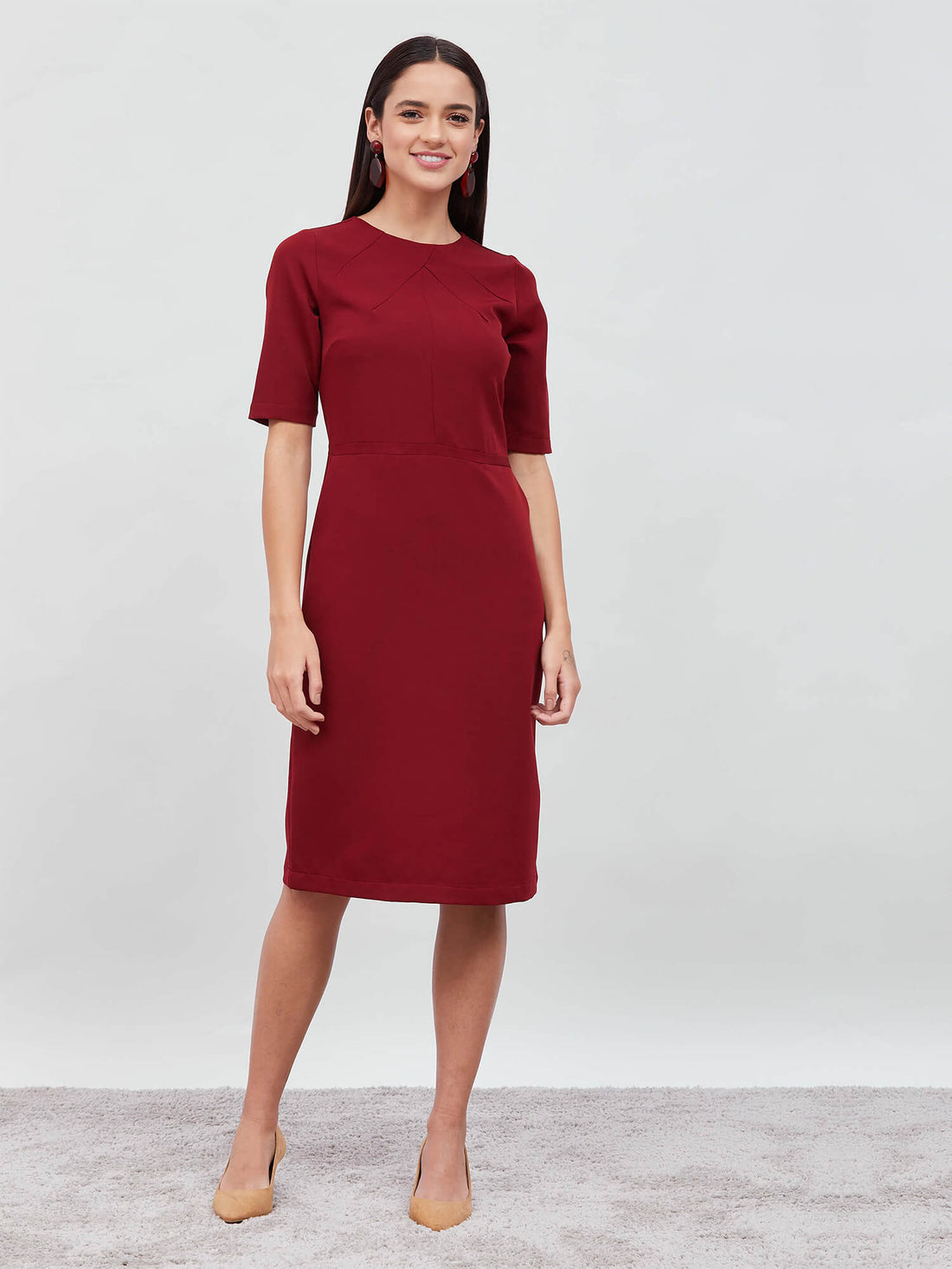Prestige-Maroon Sheath Dress - Maroon
