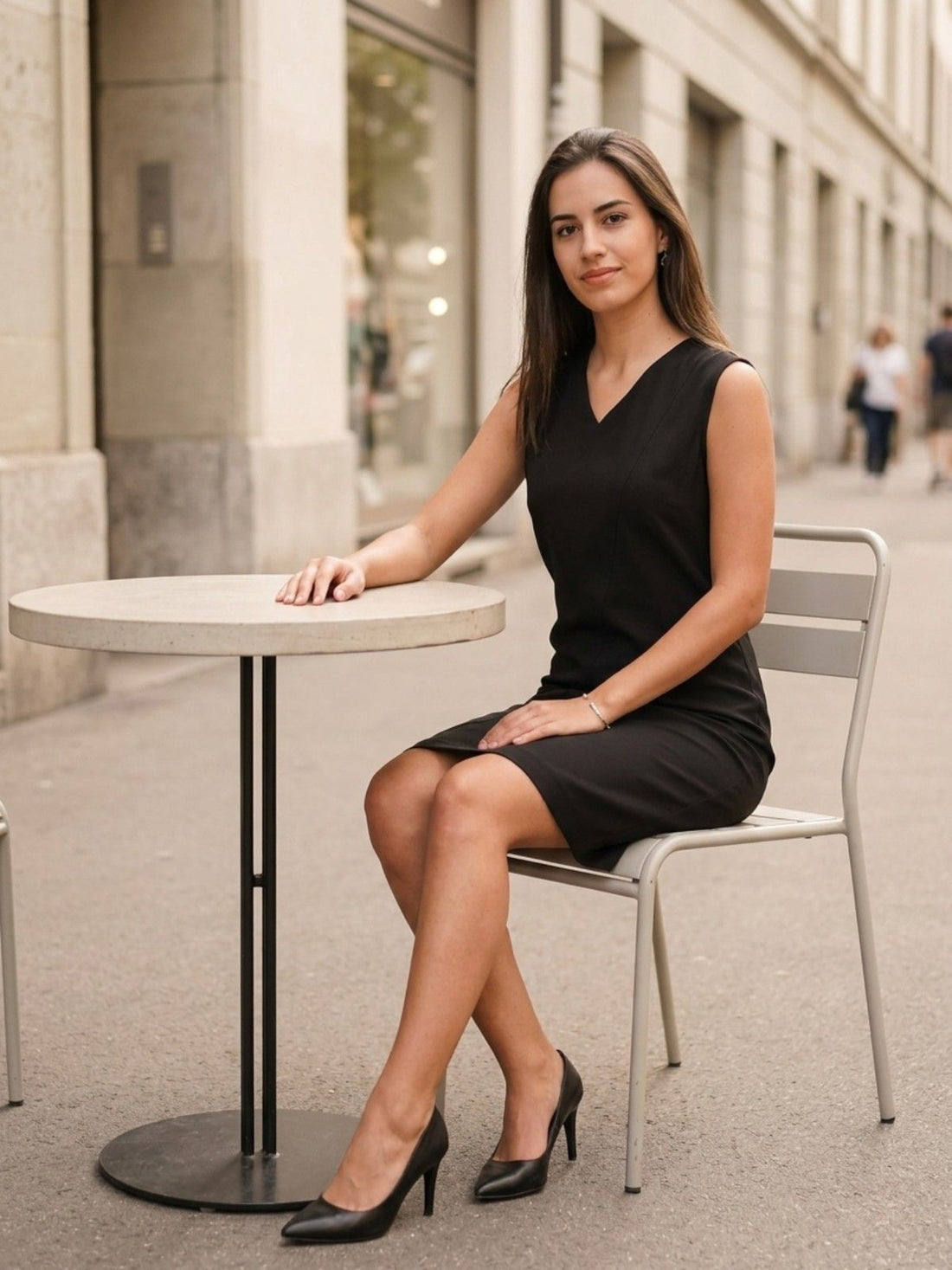 Punctual-Black V-Neck Multipanel Basic Dress - Black