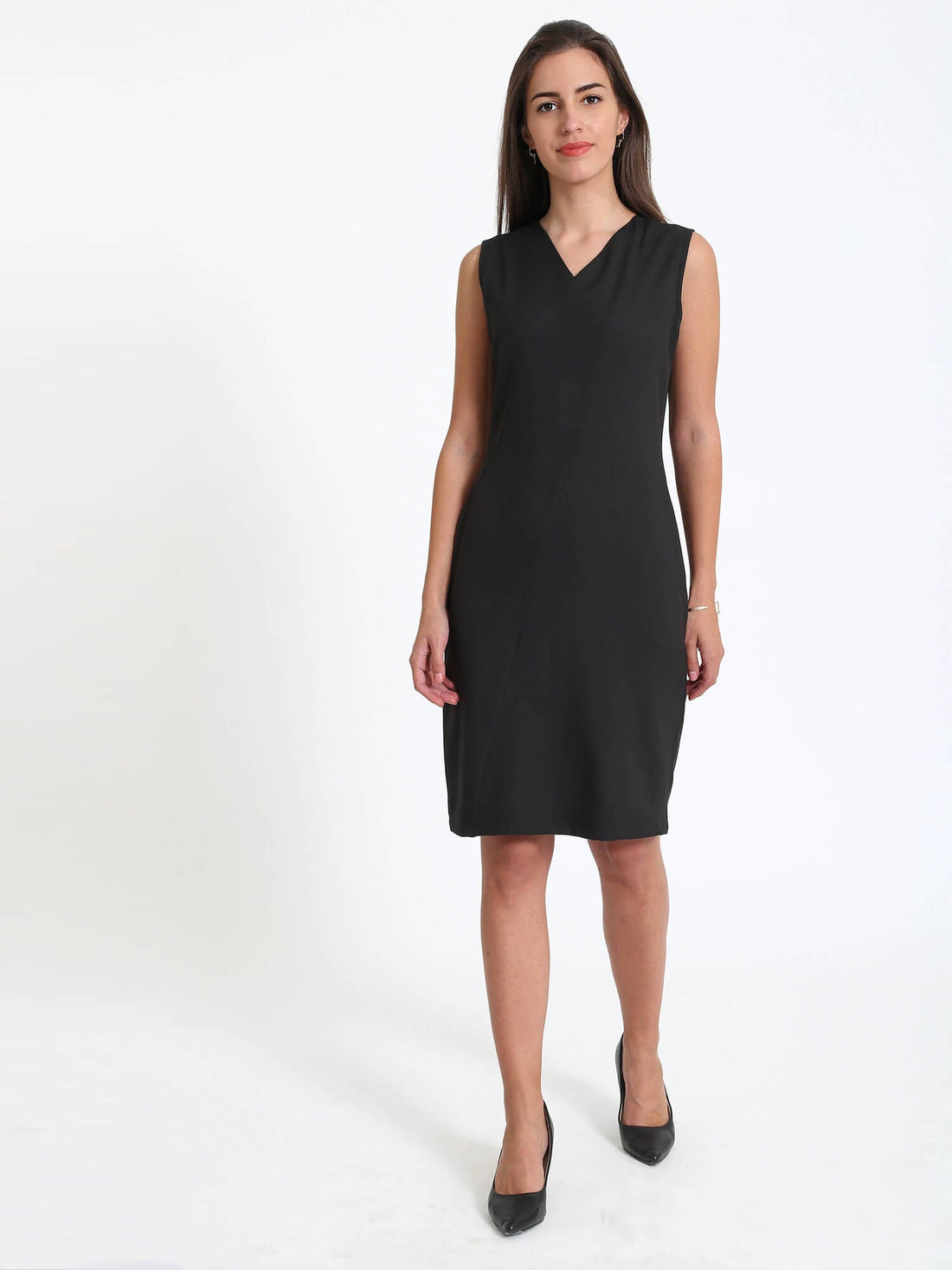 Punctual-Black V-Neck Multipanel Basic Dress - Black