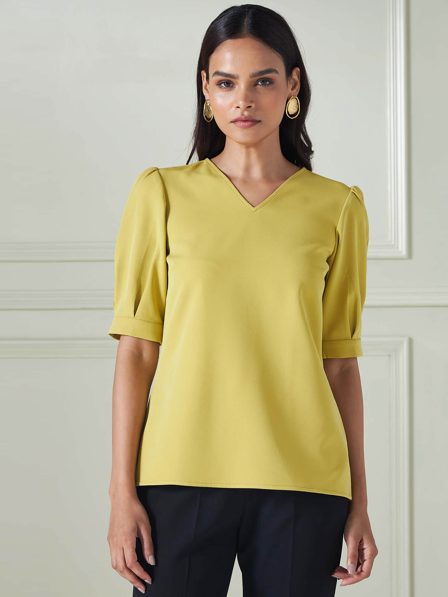 Radiant Balloon Sleeves Top - Chartreuse
