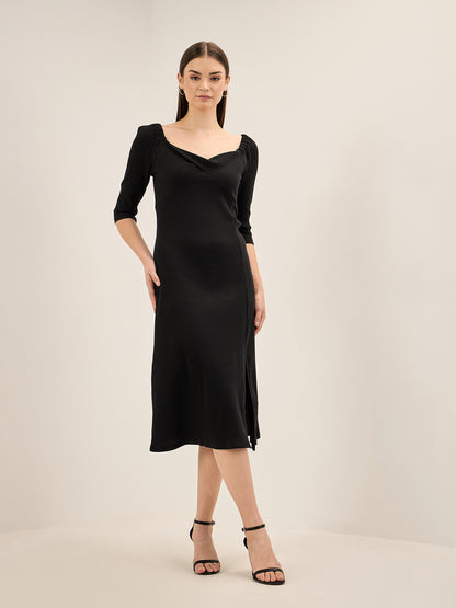 Ramona Twisted Front Rib Knit Dress - Black