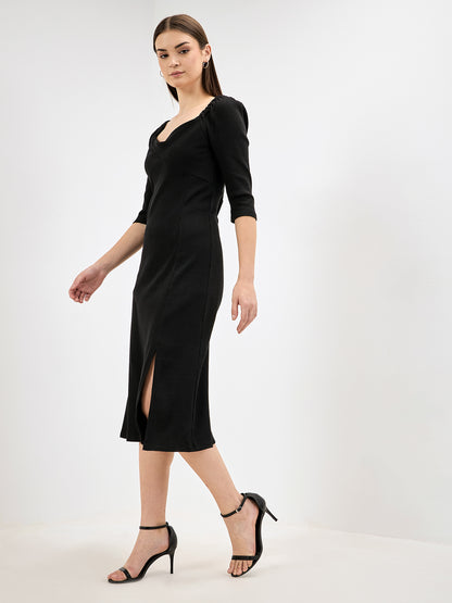 Ramona Twisted Front Rib Knit Dress - Black