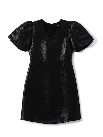 Rebel V-Neck Puff Sleeve Dress - Black