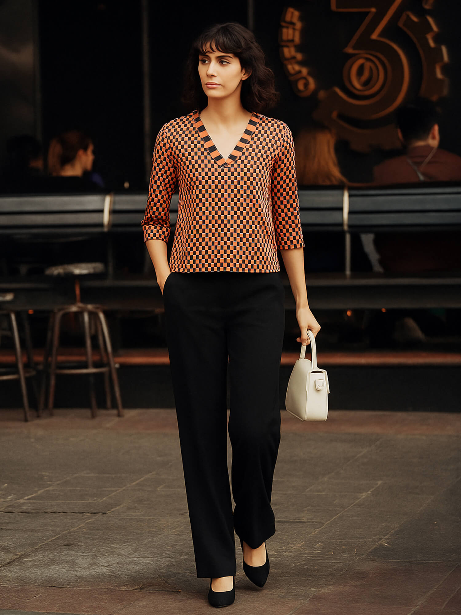 Rhombus Geometric Contrast Detail Top - Multicolor