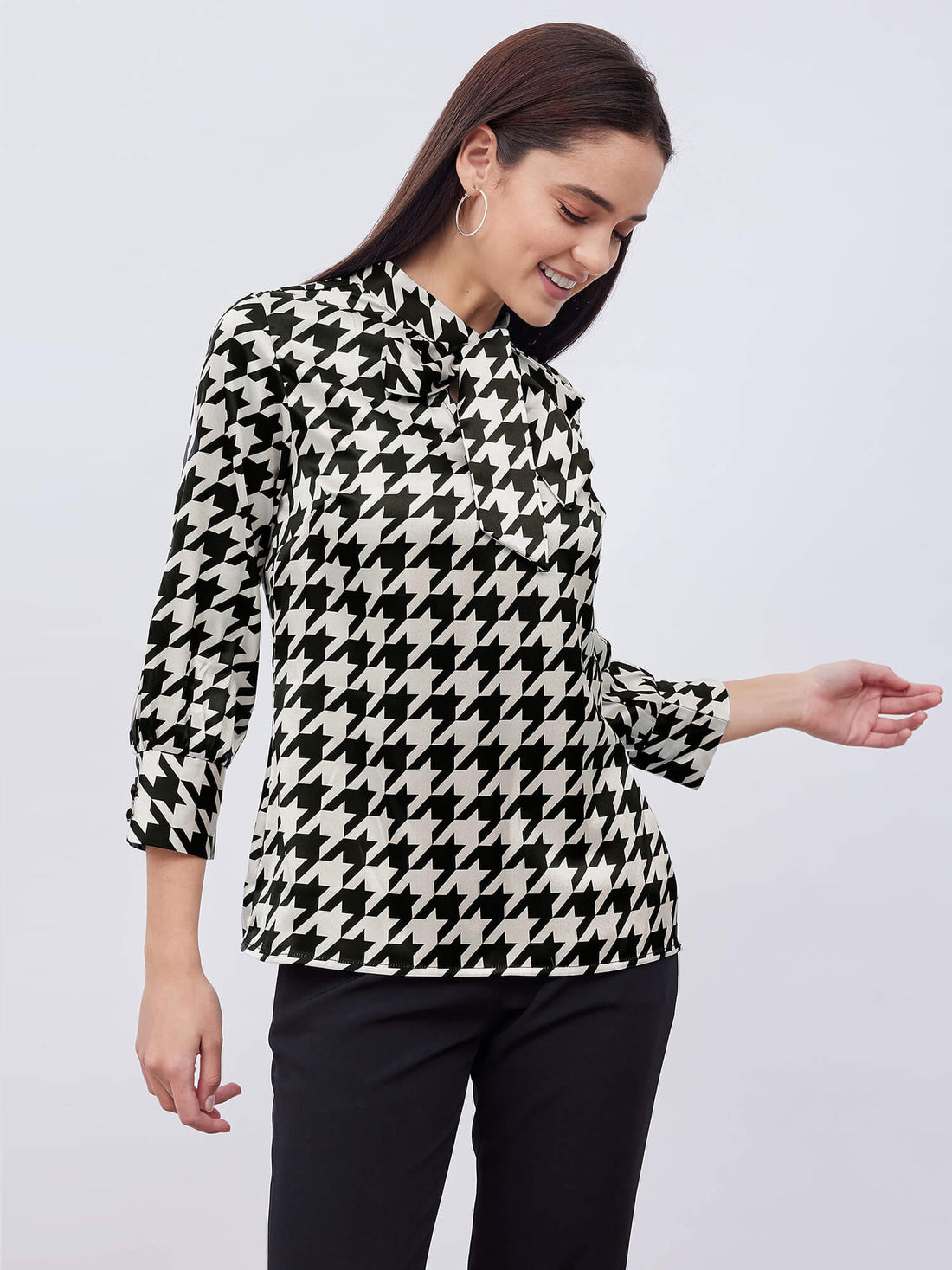 Sabre Printed Satin Tie-up Top - Black &amp; White