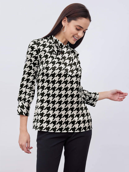 Sabre Printed Satin Tie-up Top - Black &amp; White