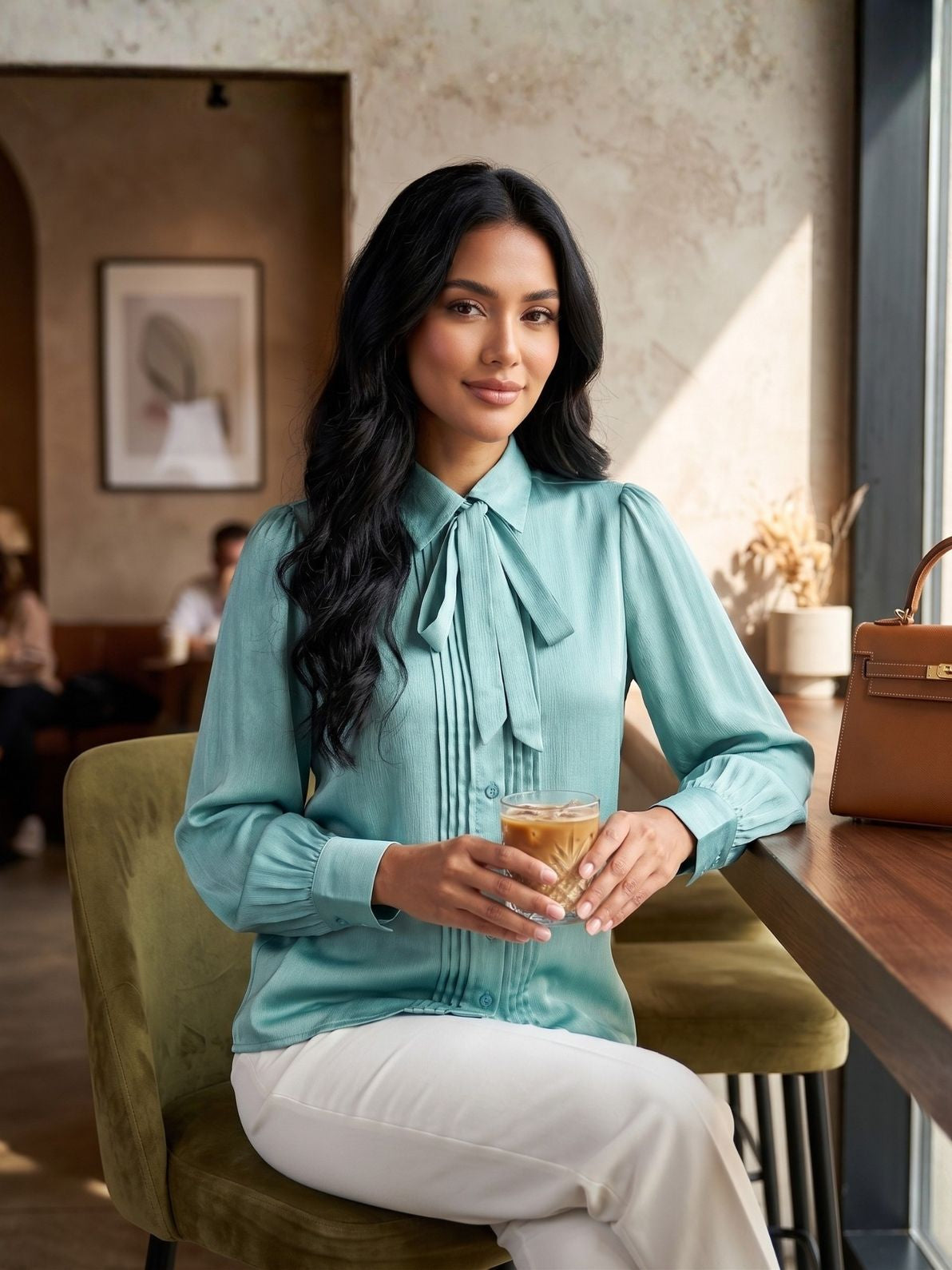 Seaglass Pleated Tie Up Top - Seagreen