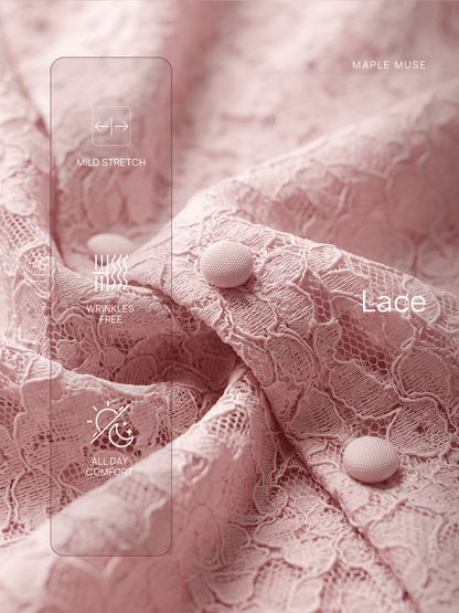 Seline Placket Lace Dress-Pink