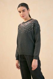 Estella Sequin Embellished Sweater - Dark Grey