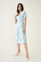 Alicia Floral Front Pleated Dress - Blue/White