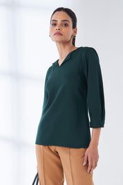 Modish Puffed Sleeves Top - Dark Green