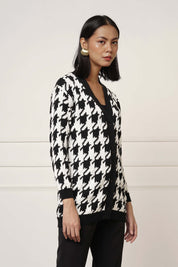 Bergen Houndstooth Knit Cardigan - Black/White