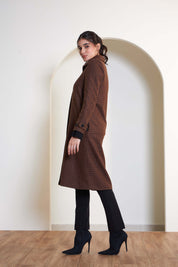 Adeline Plaid Collared Coat - Brown