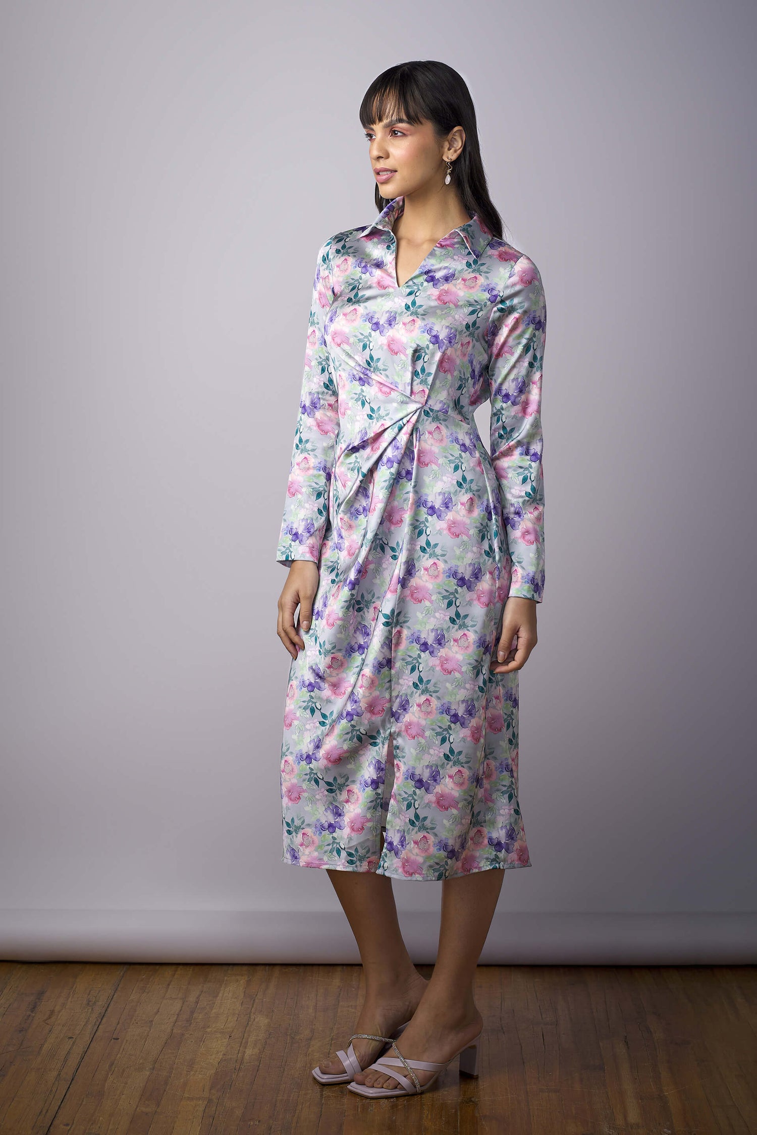 Buy Toni Floral Draped A-Line Dress - Multicolor Color | Dresses for Women | SALT Attire Buy Toni Floral Draped A-Line Dress - Multicolor Color | Dresses for Women | SALT Attire