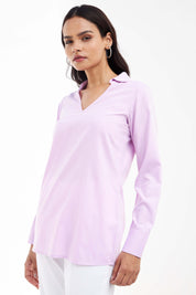 Allure-Lilac Collared Long Top - Lilac