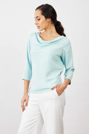 Mermaid Mule Cowl Neck Top - Ice Blue