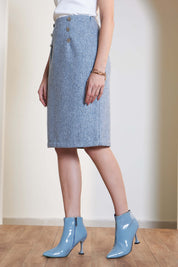 Tinsley Embellished Tweed Skirt - Blue Color