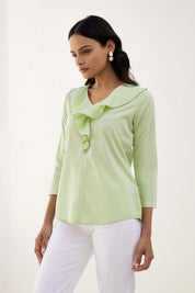 Tinker Ruffled Neckline Top - Fresh Green