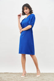 Valiant Balloon Sleeves Shift Dress - Electric Blue