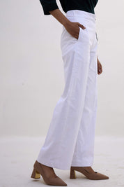 Mentos-White Elasticated Wide Leg Trousers - White