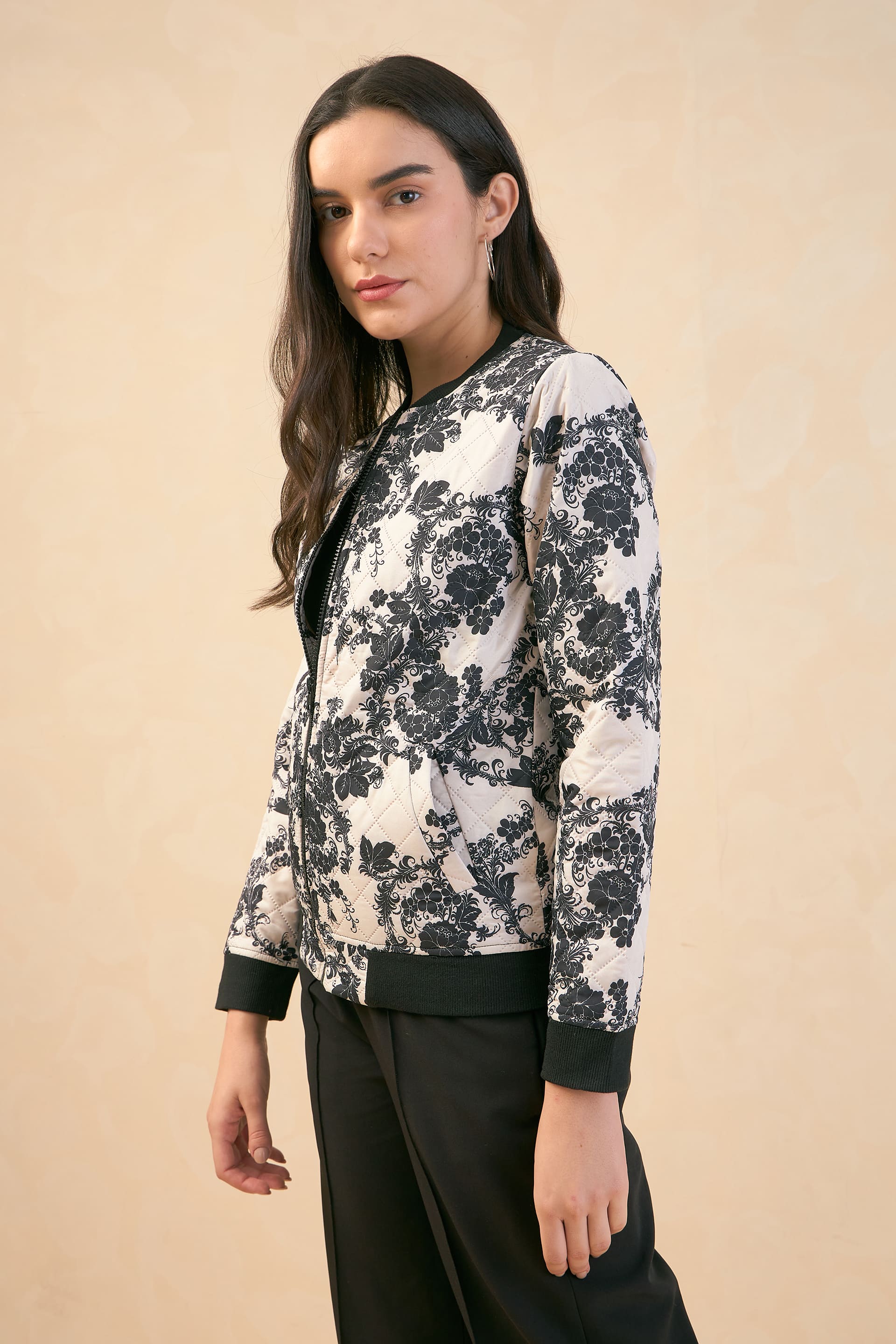 Gio Floral Bomber Jacket - Black/White