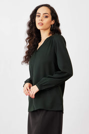 Appletini Gathered Yoke Top - Olive Green