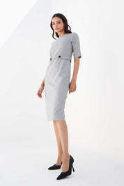 Misty Tab Detail Dress - Light Grey