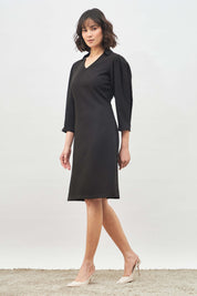 Lofty Collared Shift Dress - Black