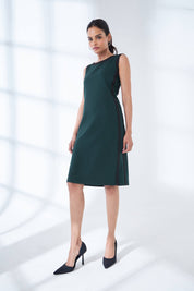 Urbane Colour Block Sheath Dress - Dark Green