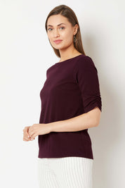 Bordeaux Ruched sleeve top - Maroon