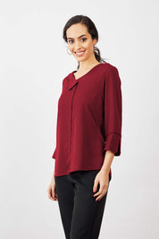 Pom Berry Contrast Piping Top - Maroon